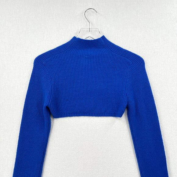 SAVAGE X FENTY Ms Minx Knit Shrug Crop Sweater Womens M Blue Ribbed Mock Neck - Picture 7 of 16